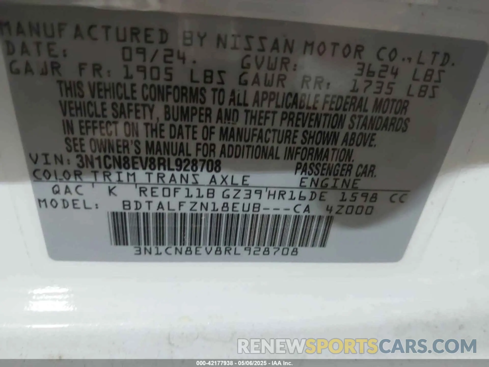 9 Photograph of a damaged car 3N1CN8EV8RL928708 NISSAN VERSA 2024