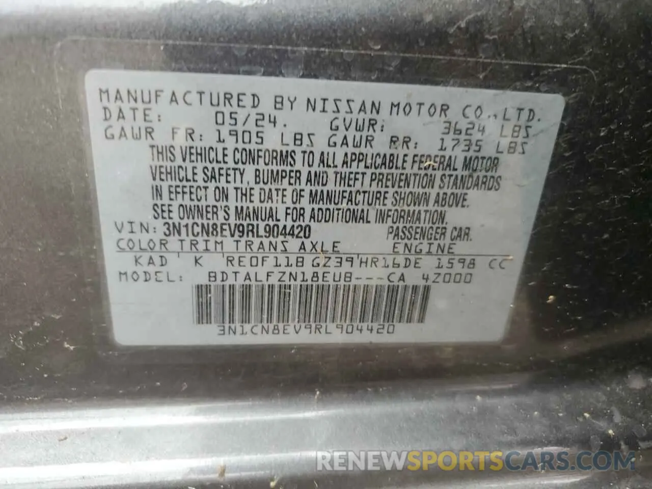 12 Фотография поврежденного автомобиля 3N1CN8EV9RL904420 NISSAN VERSA 2024