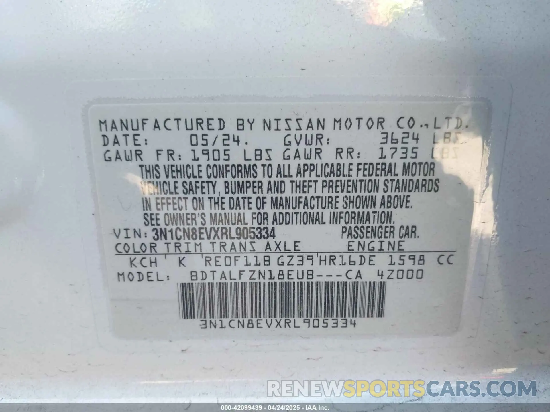 9 Фотография поврежденного автомобиля 3N1CN8EVXRL905334 NISSAN VERSA 2024