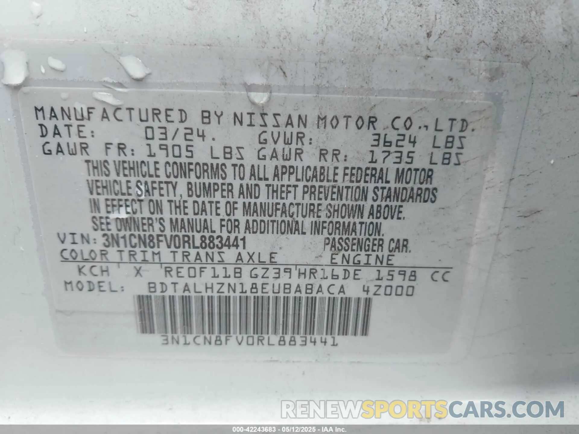 9 Photograph of a damaged car 3N1CN8FV0RL883441 NISSAN VERSA 2024