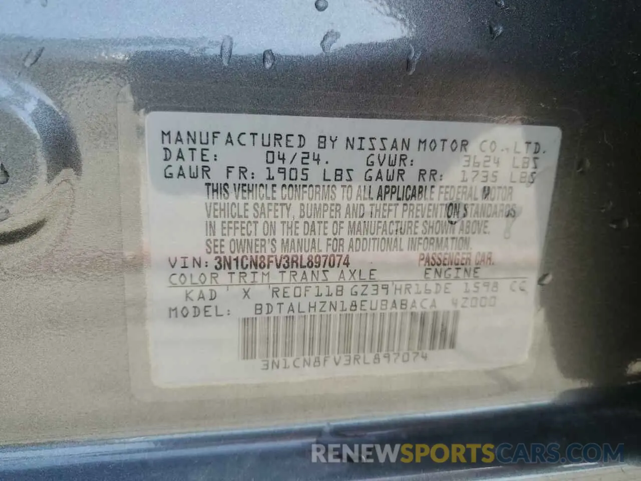 13 Photograph of a damaged car 3N1CN8FV3RL897074 NISSAN VERSA 2024