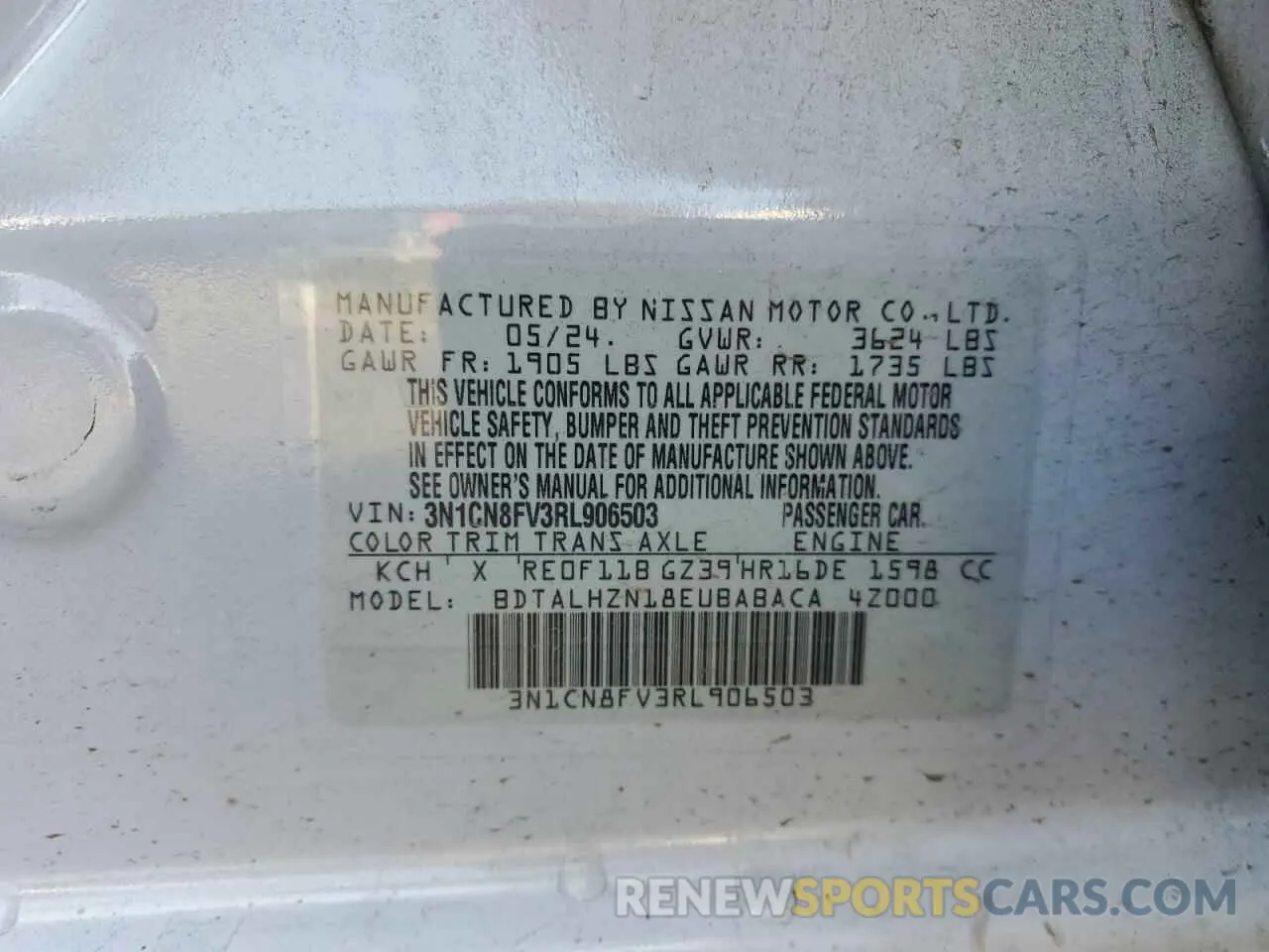 12 Photograph of a damaged car 3N1CN8FV3RL906503 NISSAN VERSA 2024