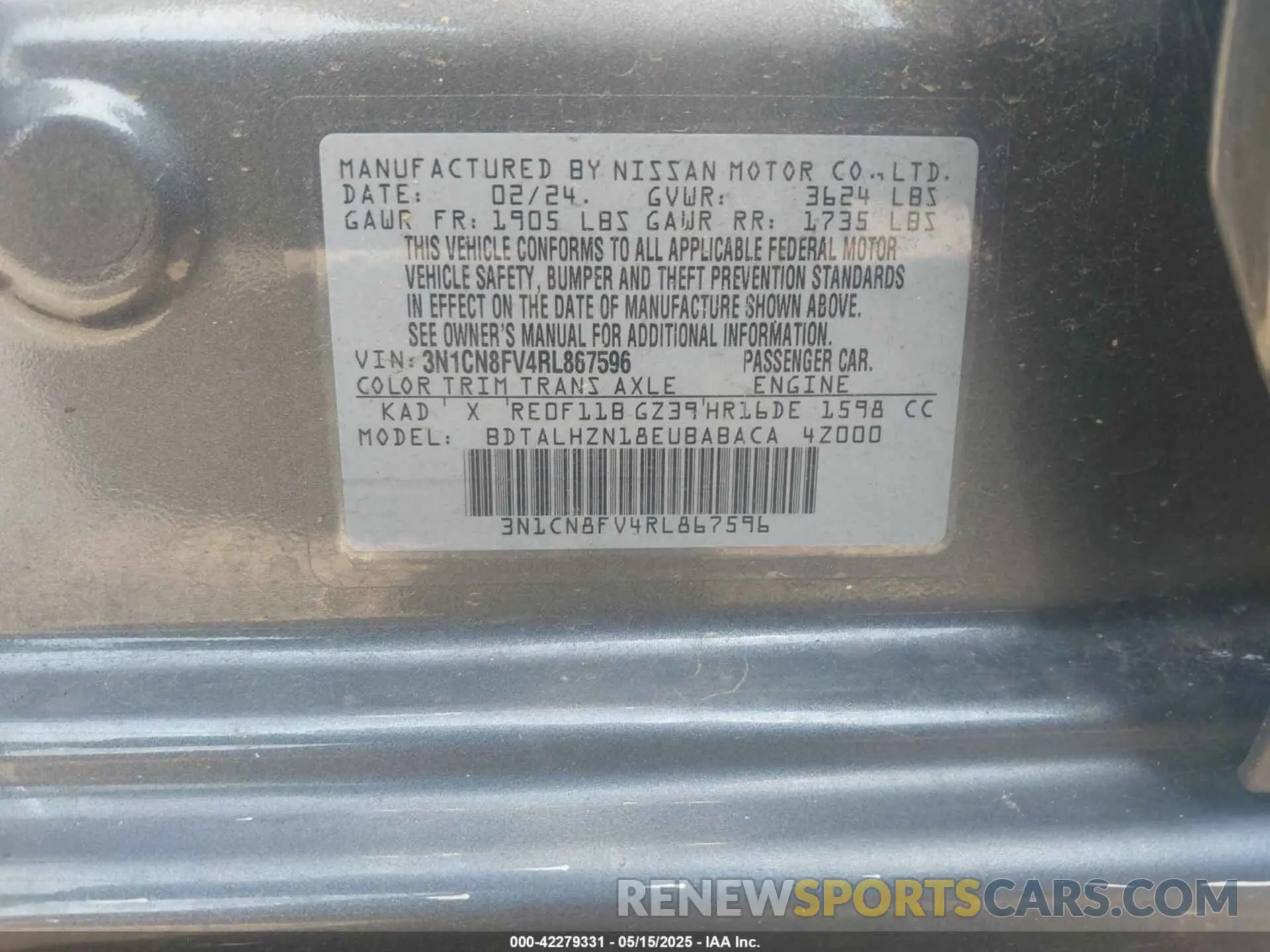 9 Photograph of a damaged car 3N1CN8FV4RL867596 NISSAN VERSA 2024