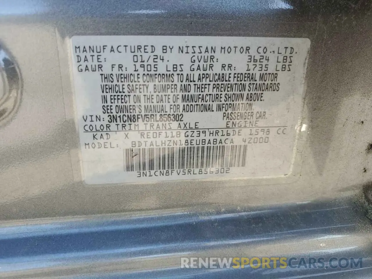 12 Photograph of a damaged car 3N1CN8FV5RL856302 NISSAN VERSA 2024