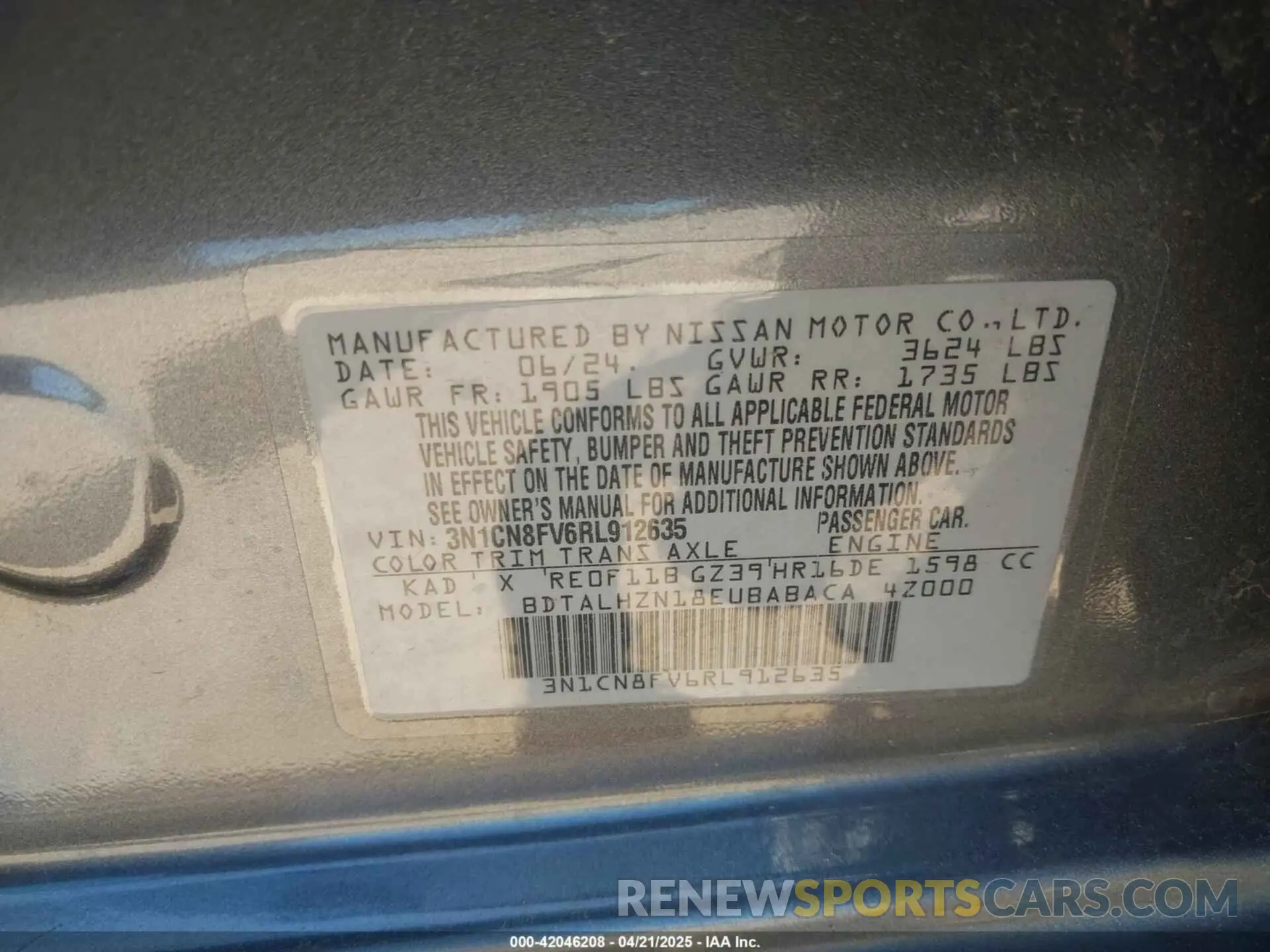 9 Photograph of a damaged car 3N1CN8FV6RL912635 NISSAN VERSA 2024
