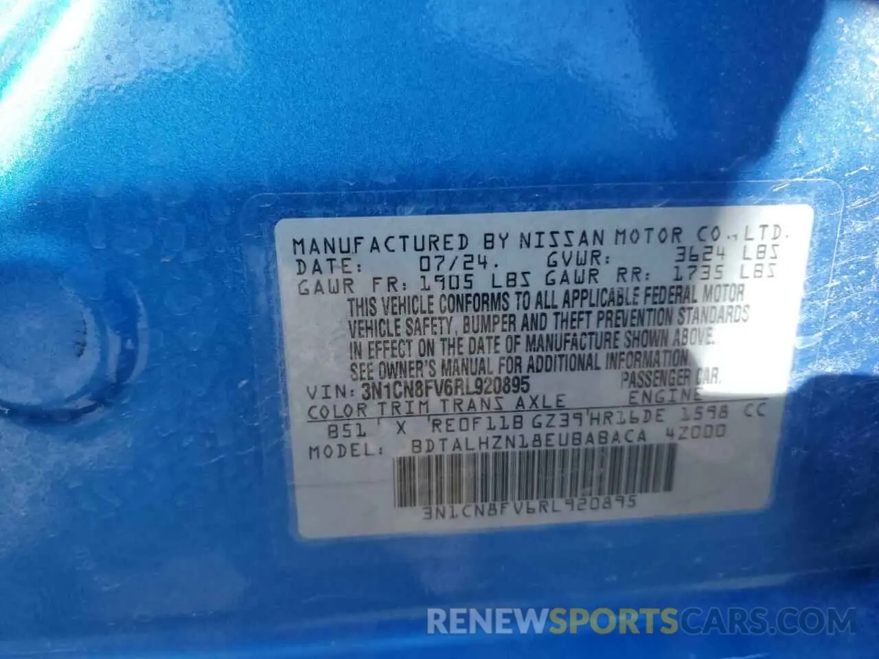 13 Photograph of a damaged car 3N1CN8FV6RL920895 NISSAN VERSA 2024