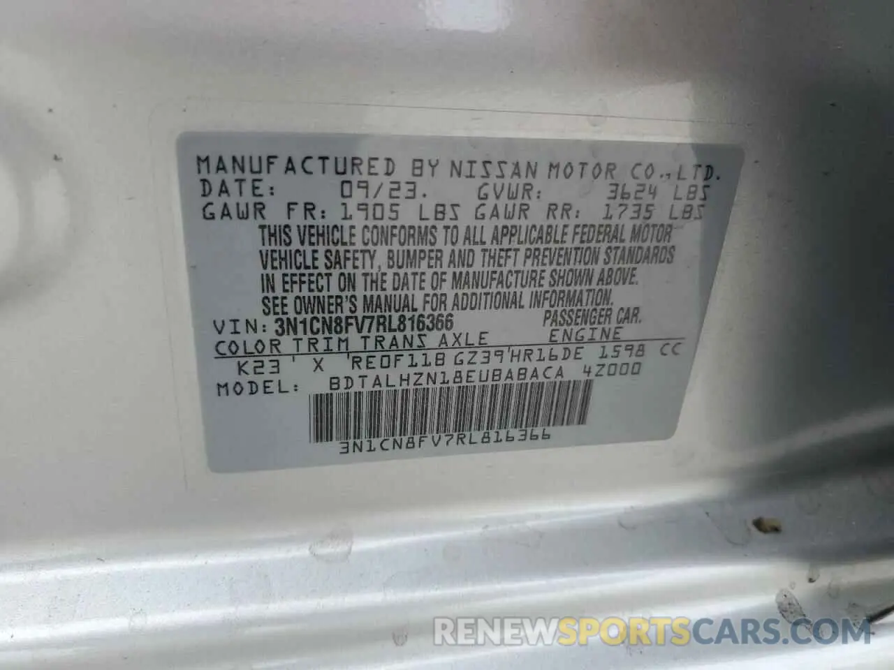 14 Photograph of a damaged car 3N1CN8FV7RL816366 NISSAN VERSA 2024