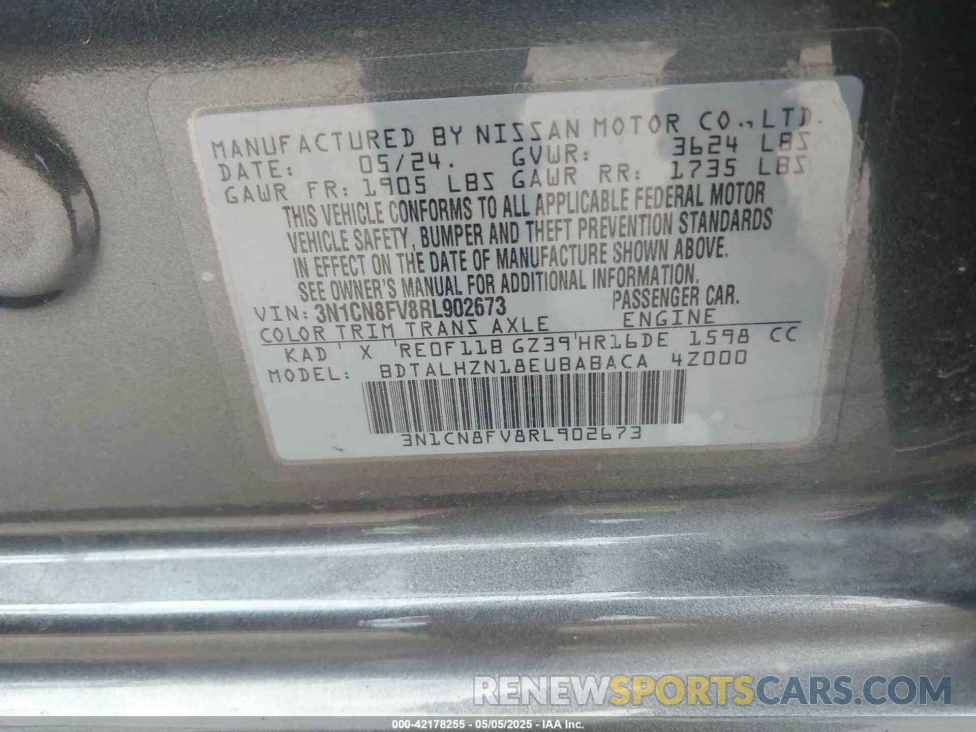 9 Photograph of a damaged car 3N1CN8FV8RL902673 NISSAN VERSA 2024