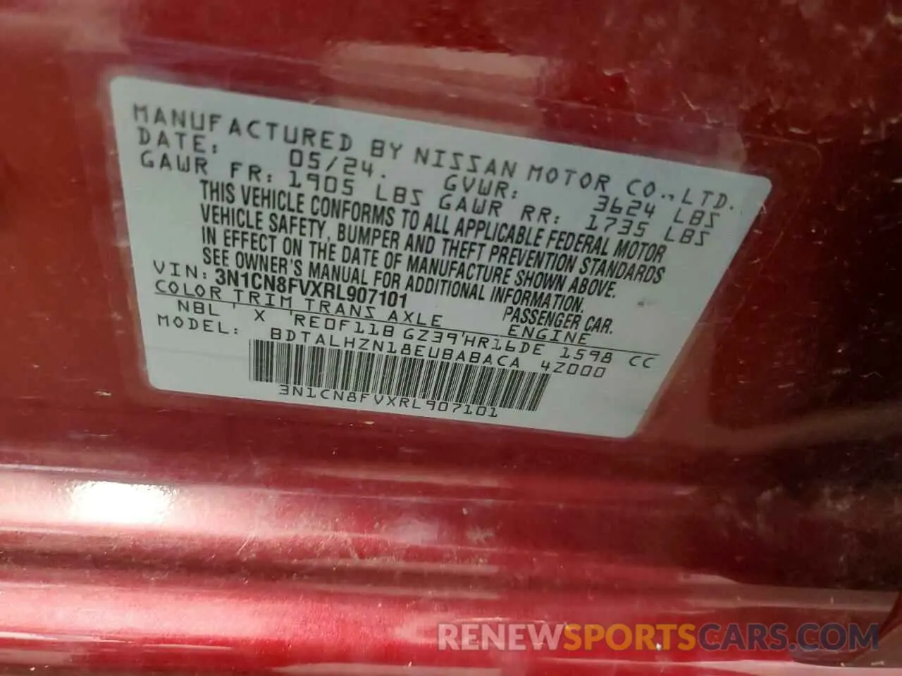 12 Photograph of a damaged car 3N1CN8FVXRL907101 NISSAN VERSA 2024