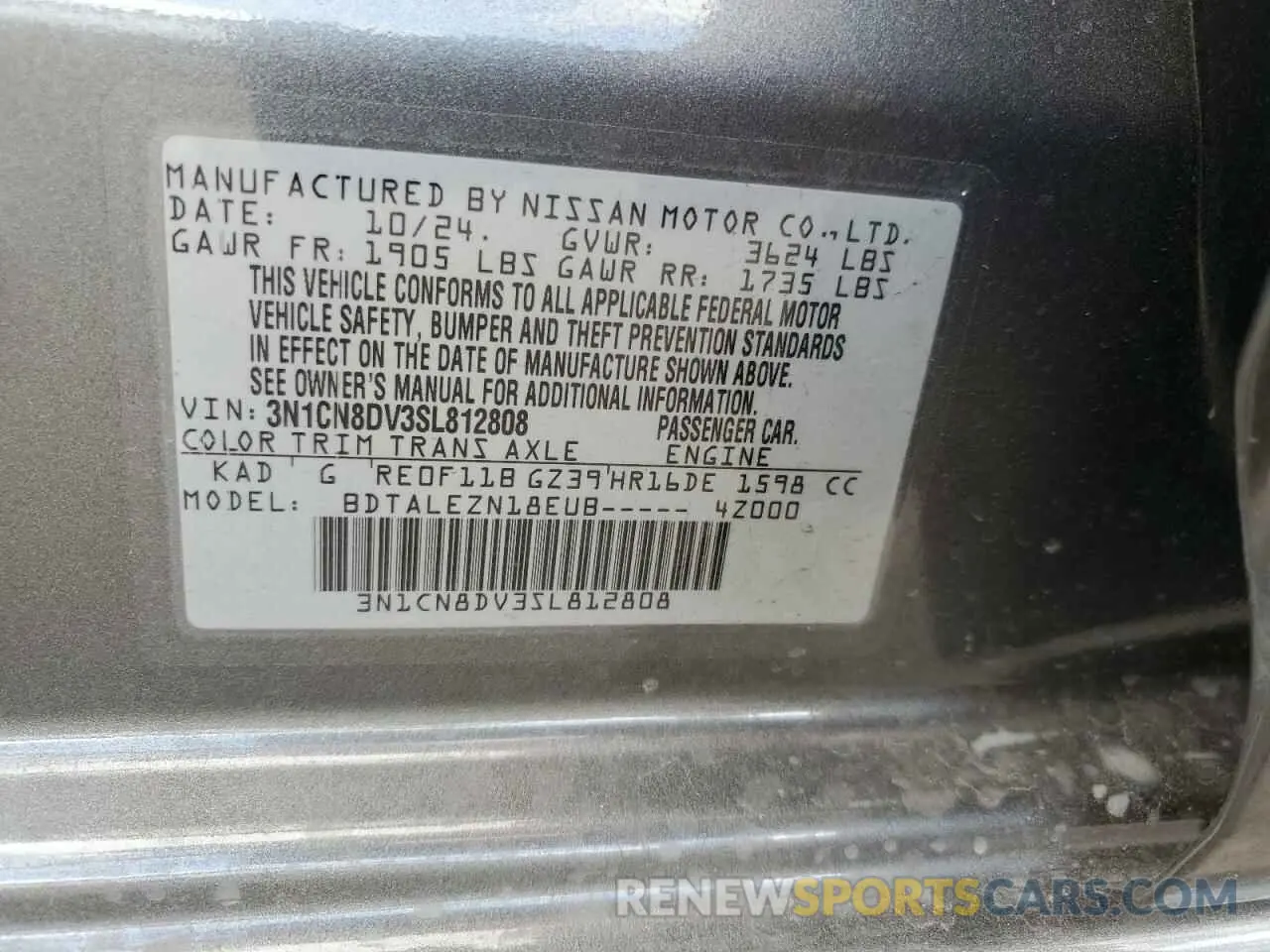 14 Photograph of a damaged car 3N1CN8DV3SL812808 NISSAN VERSA 2025