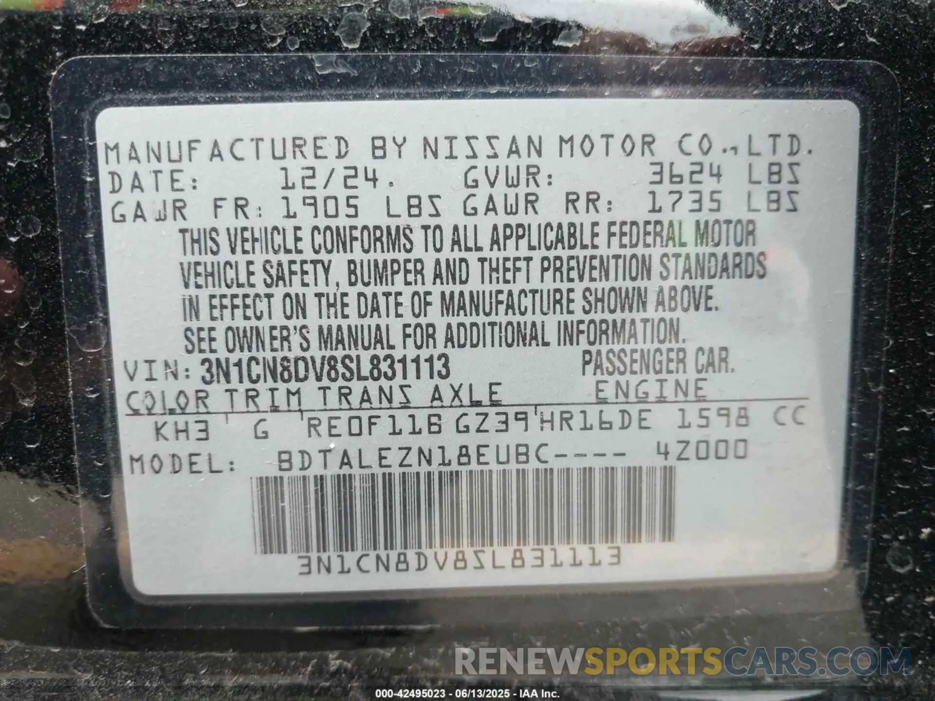 9 Photograph of a damaged car 3N1CN8DV8SL831113 NISSAN VERSA 2025