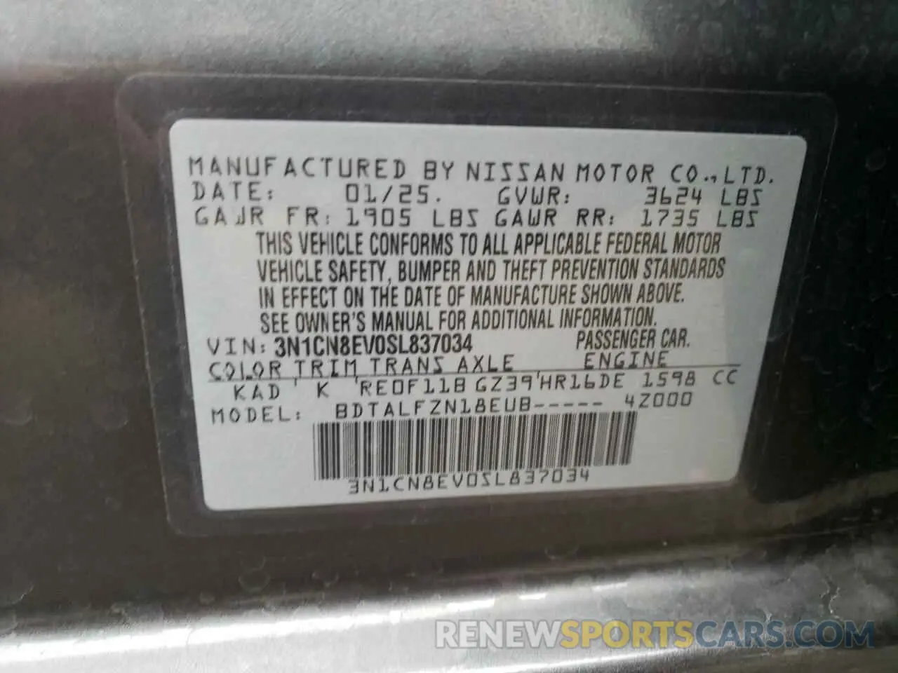 13 Photograph of a damaged car 3N1CN8EV0SL837034 NISSAN VERSA 2025