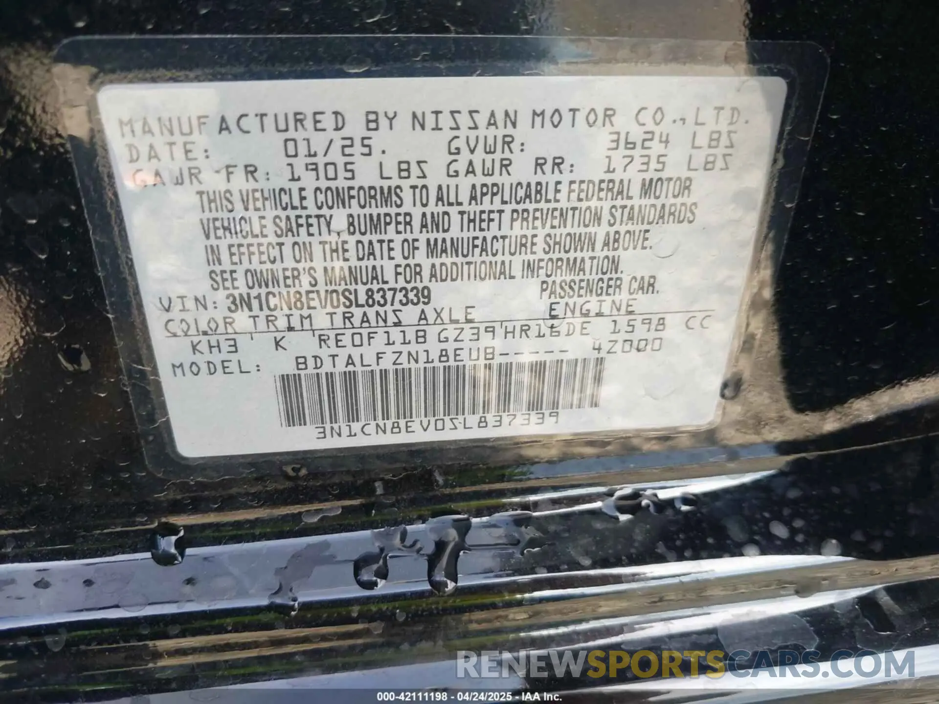 9 Фотография поврежденного автомобиля 3N1CN8EV0SL837339 NISSAN VERSA 2025