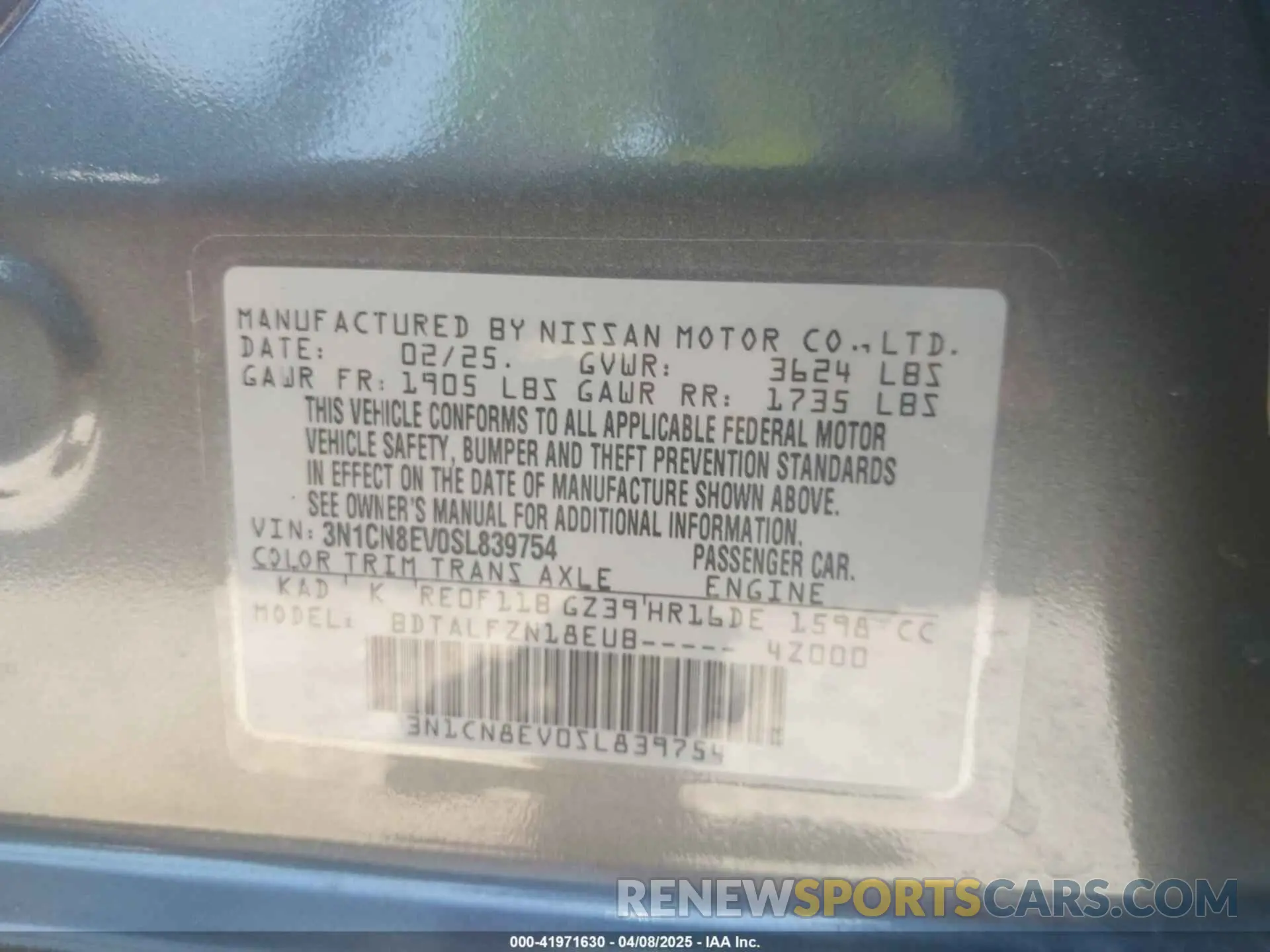 9 Фотография поврежденного автомобиля 3N1CN8EV0SL839754 NISSAN VERSA 2025