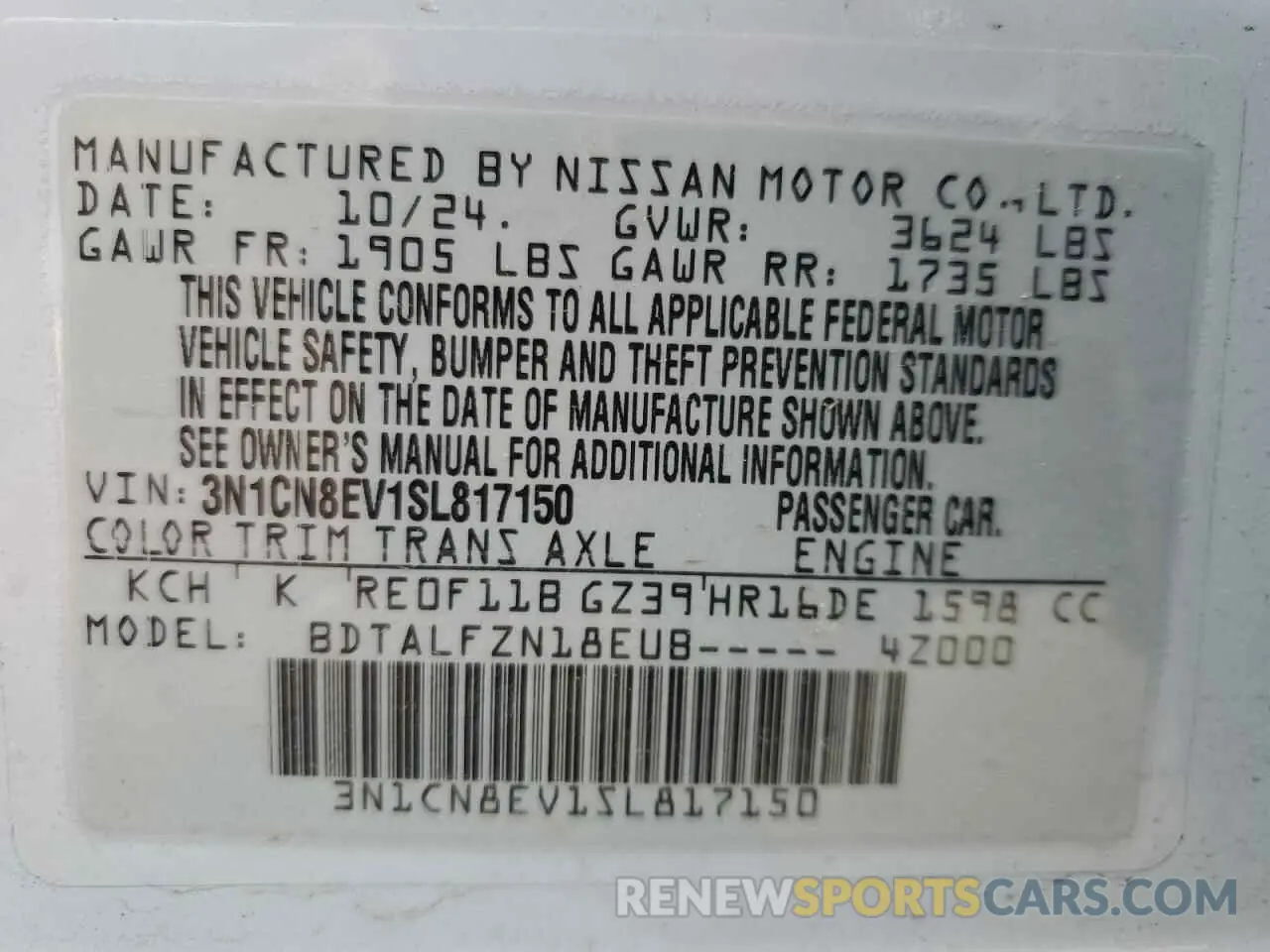 12 Photograph of a damaged car 3N1CN8EV1SL817150 NISSAN VERSA 2025
