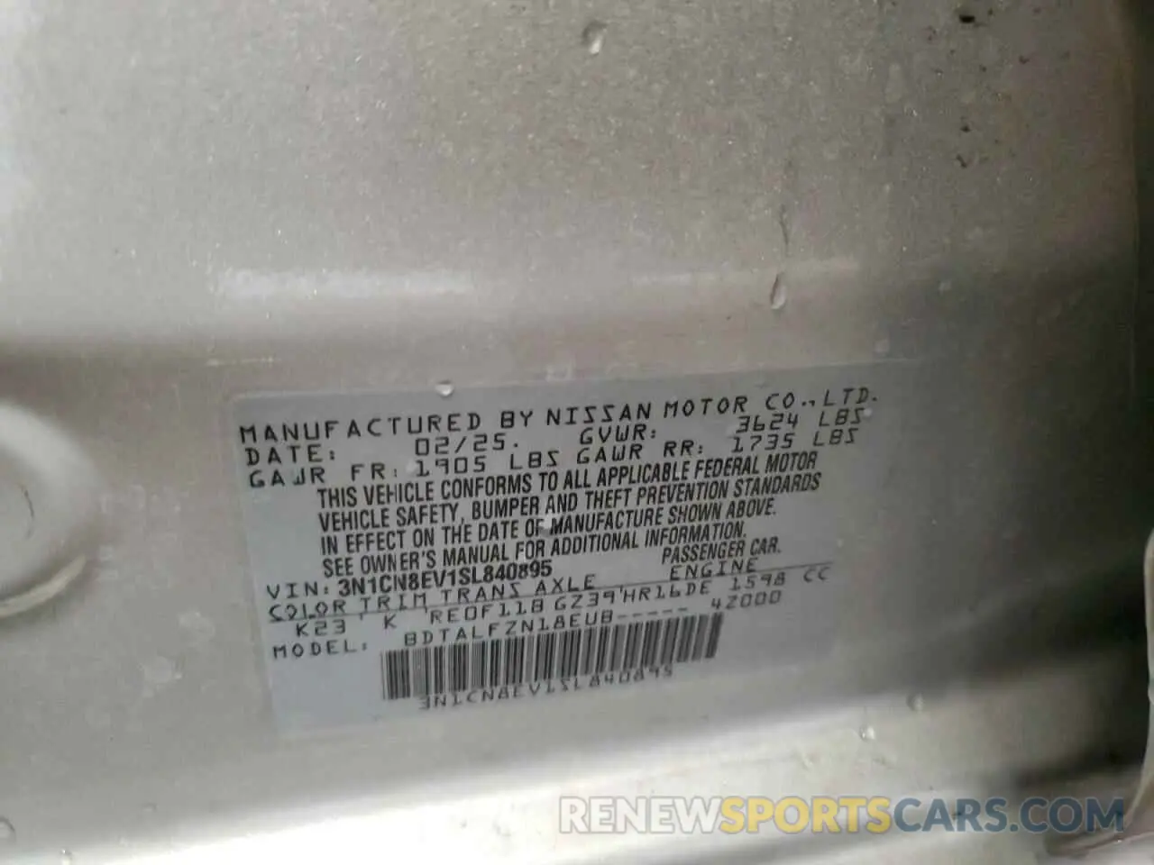 12 Photograph of a damaged car 3N1CN8EV1SL840895 NISSAN VERSA 2025