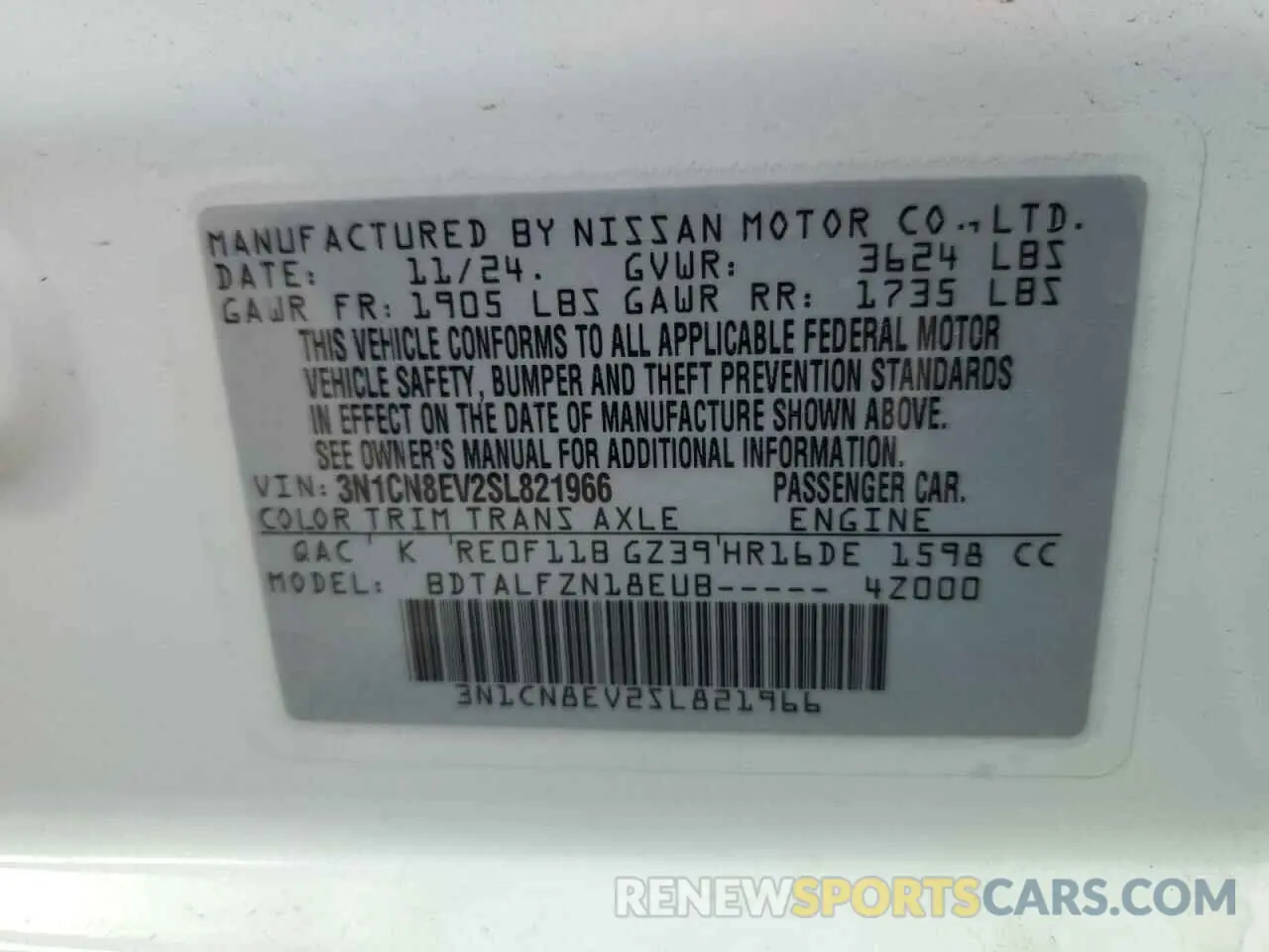 12 Фотография поврежденного автомобиля 3N1CN8EV2SL821966 NISSAN VERSA 2025