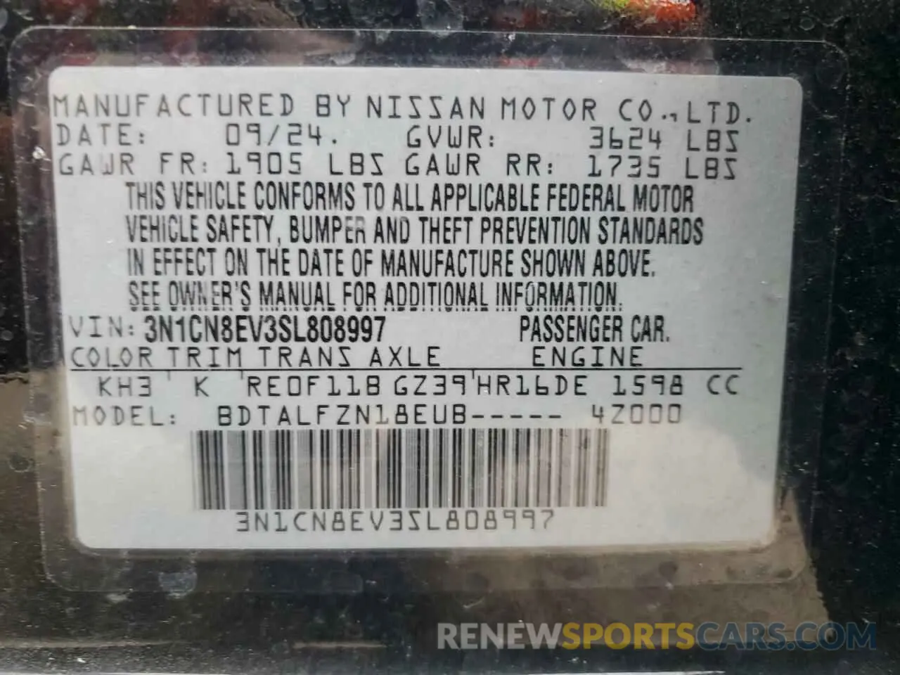 13 Photograph of a damaged car 3N1CN8EV3SL808997 NISSAN VERSA 2025