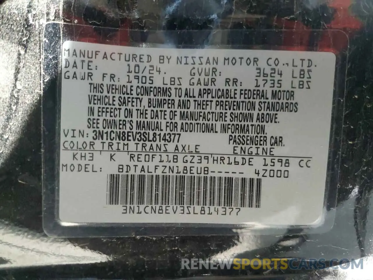 12 Photograph of a damaged car 3N1CN8EV3SL814377 NISSAN VERSA 2025