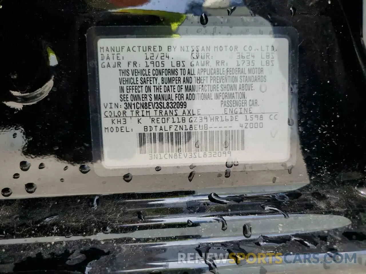 12 Photograph of a damaged car 3N1CN8EV3SL832099 NISSAN VERSA 2025