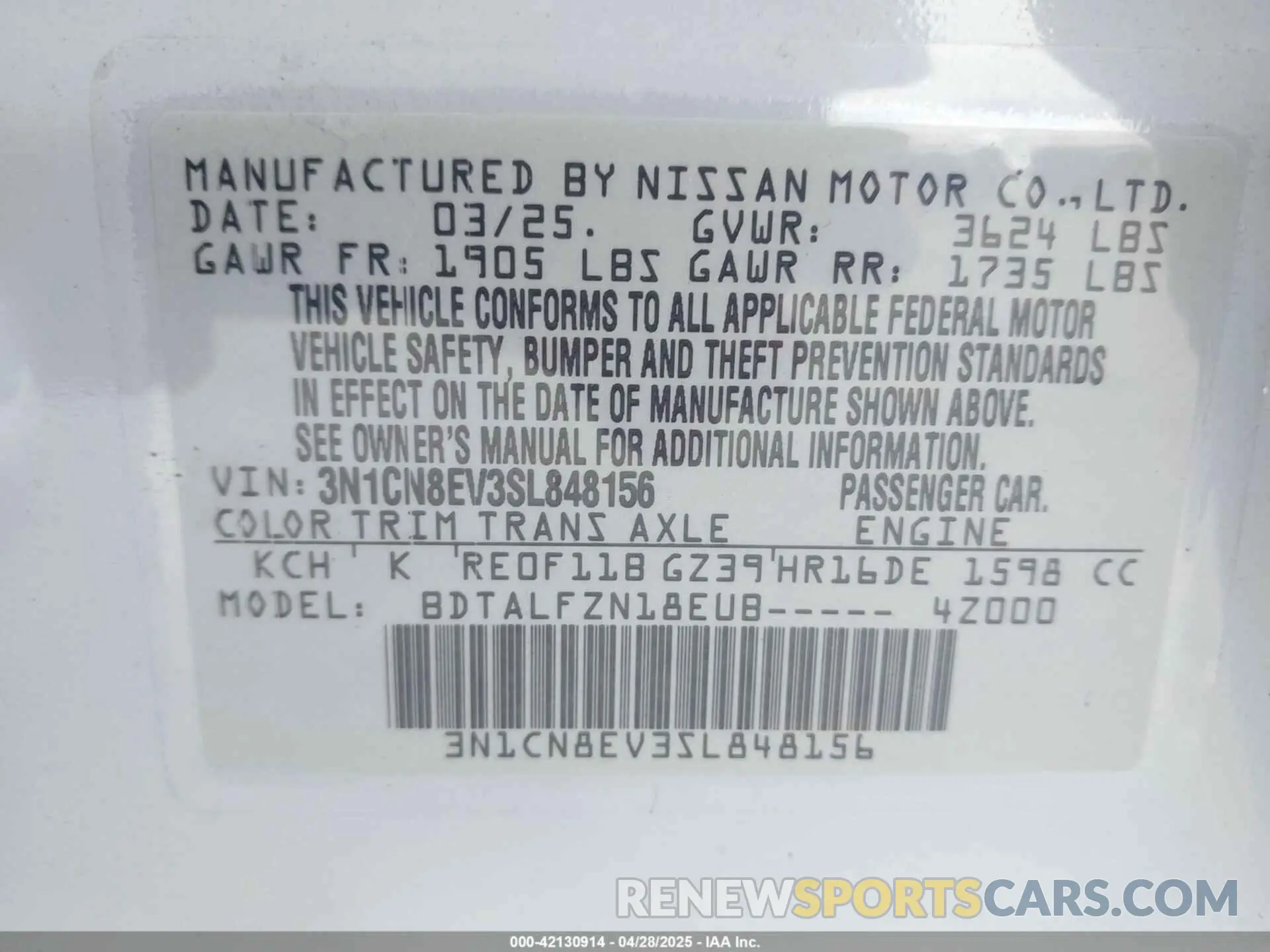 9 Photograph of a damaged car 3N1CN8EV3SL848156 NISSAN VERSA 2025