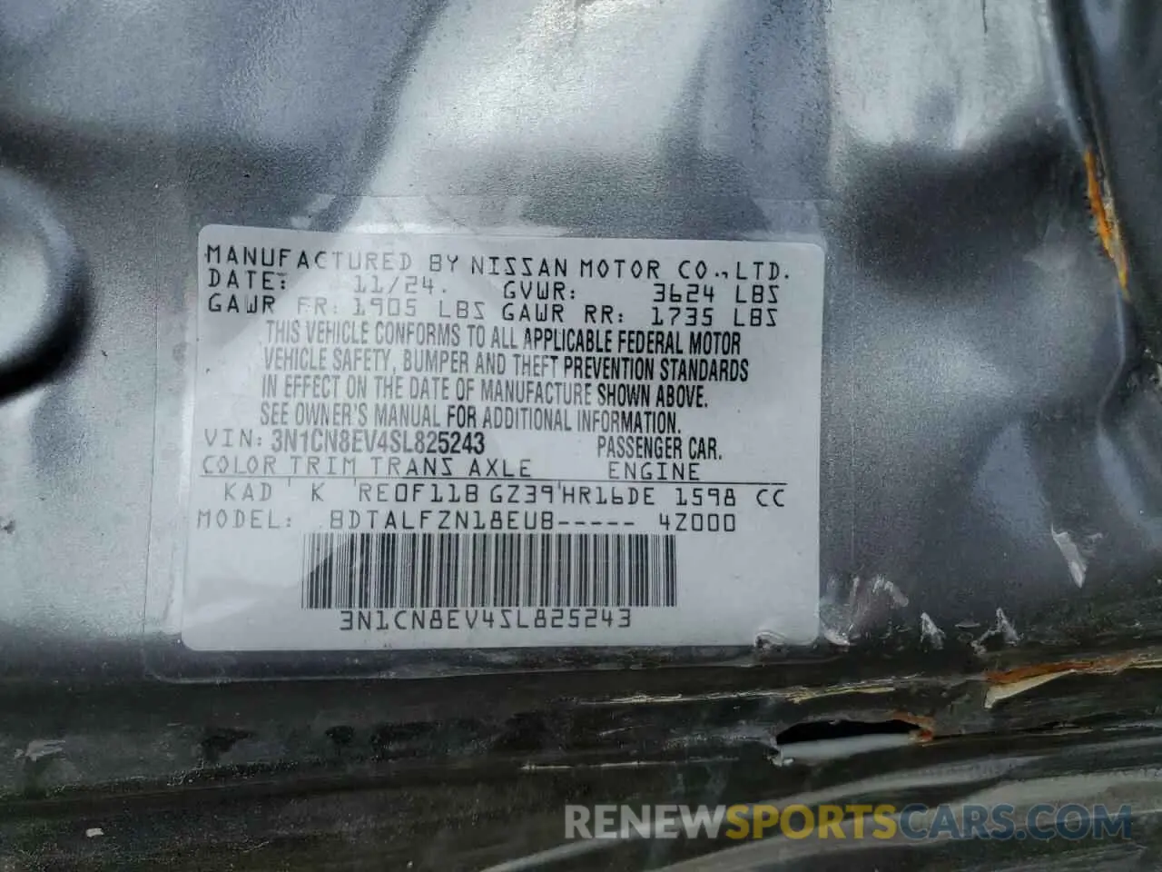 12 Фотография поврежденного автомобиля 3N1CN8EV4SL825243 NISSAN VERSA 2025