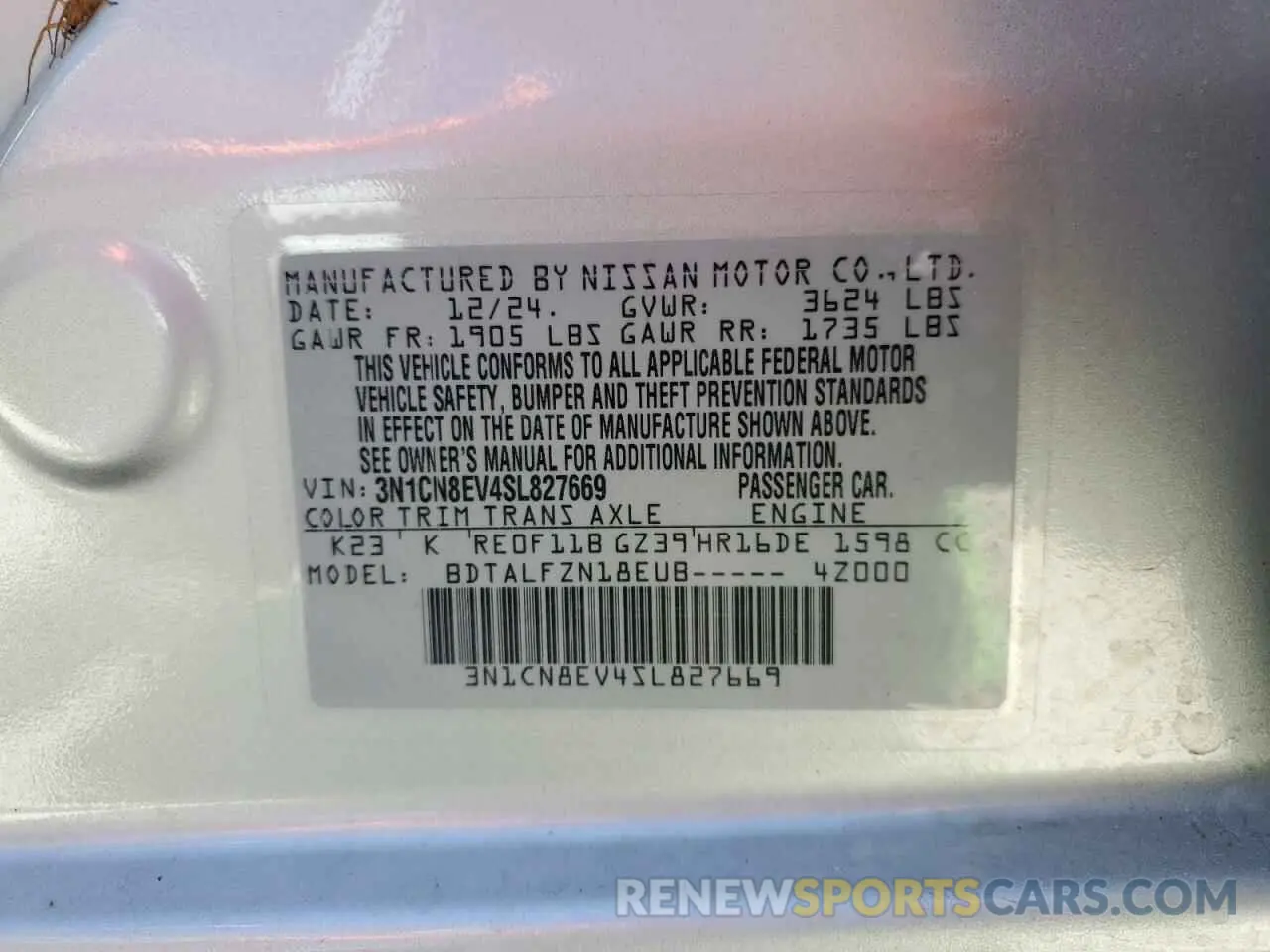 13 Фотография поврежденного автомобиля 3N1CN8EV4SL827669 NISSAN VERSA 2025