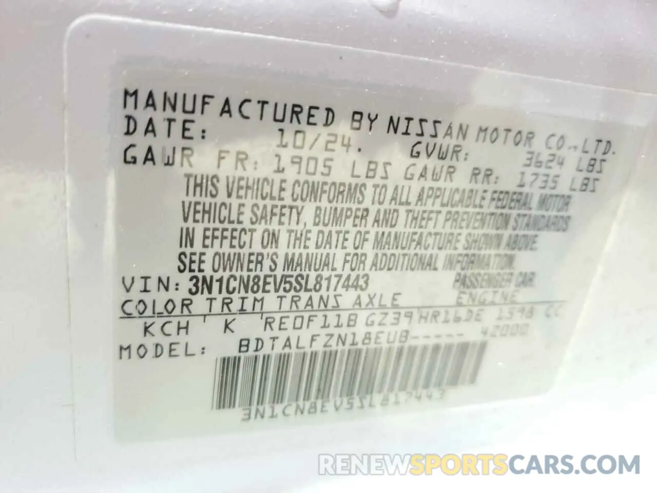 13 Фотография поврежденного автомобиля 3N1CN8EV5SL817443 NISSAN VERSA 2025