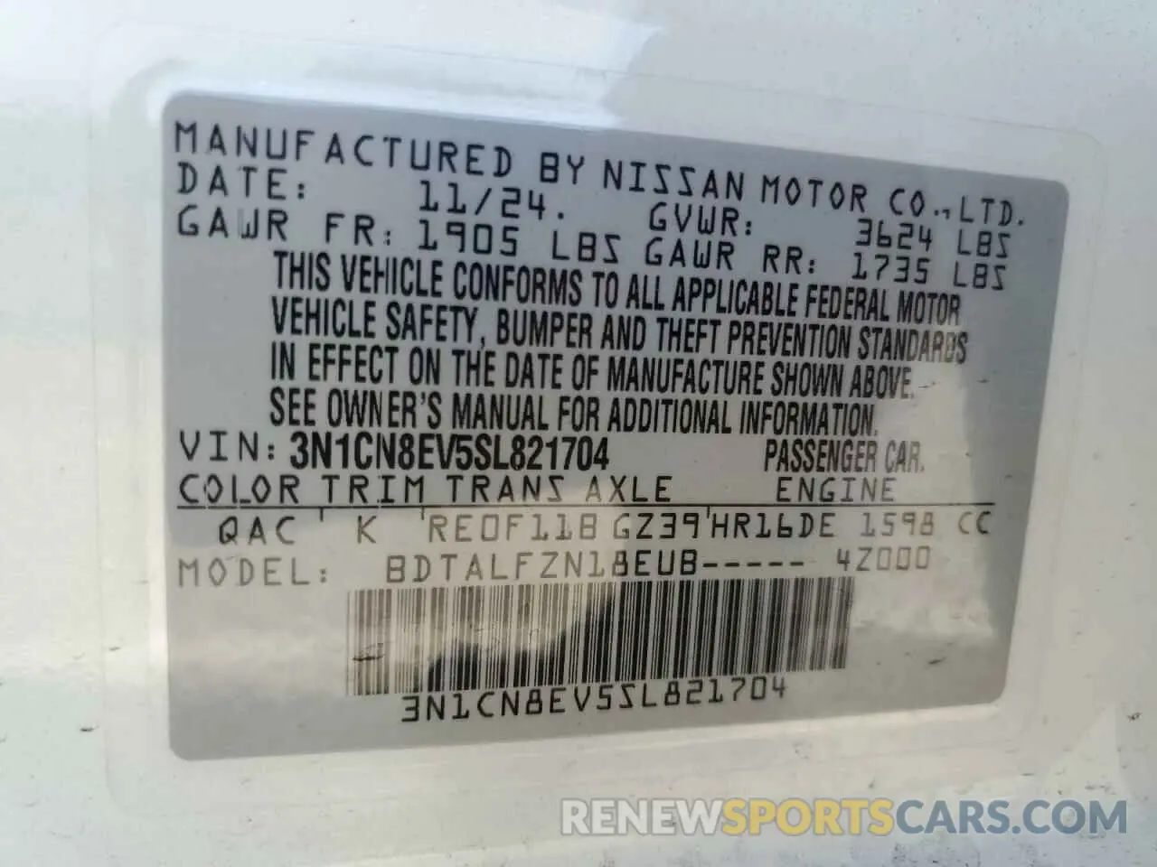 12 Photograph of a damaged car 3N1CN8EV5SL821704 NISSAN VERSA 2025