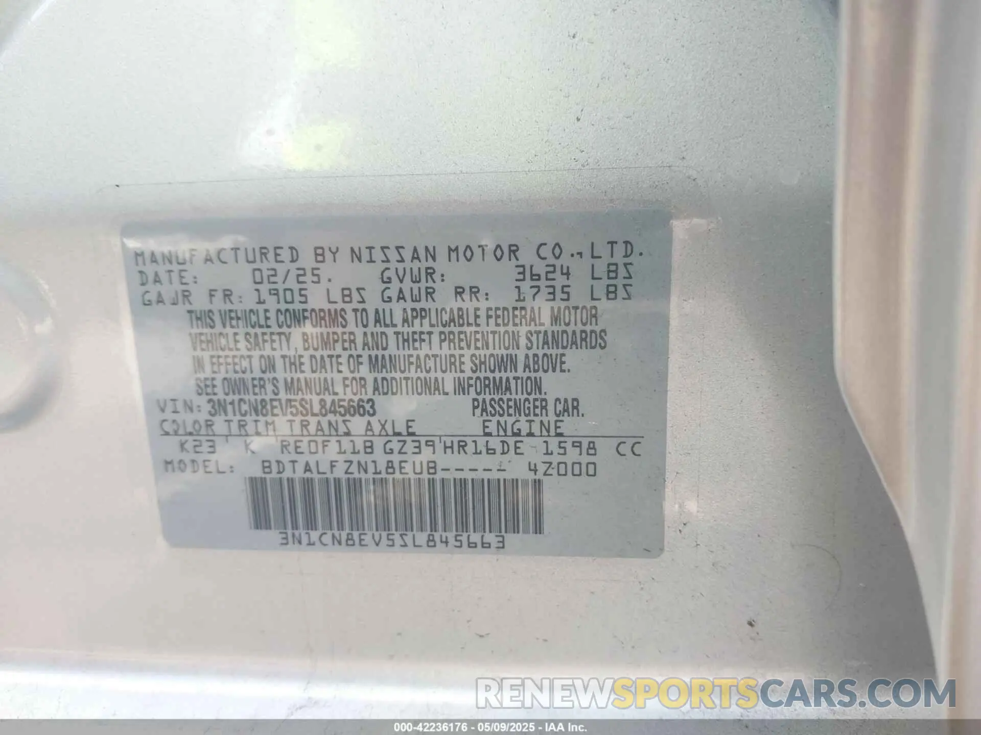 9 Фотография поврежденного автомобиля 3N1CN8EV5SL845663 NISSAN VERSA 2025