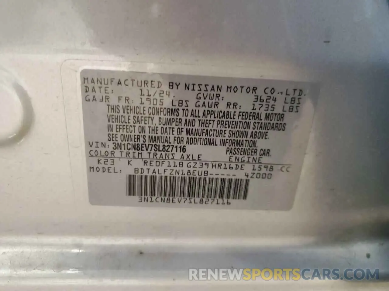 12 Photograph of a damaged car 3N1CN8EV7SL827116 NISSAN VERSA 2025