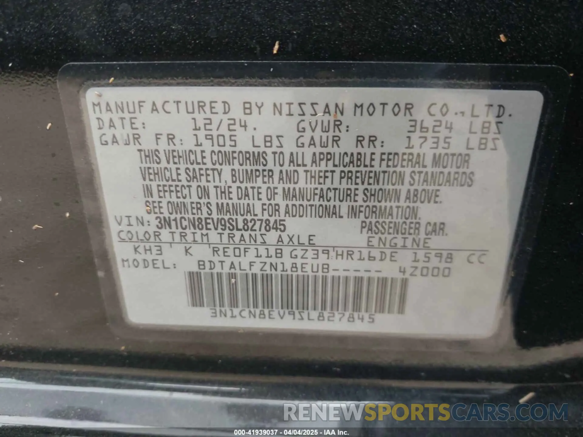 9 Фотография поврежденного автомобиля 3N1CN8EV9SL827845 NISSAN VERSA 2025