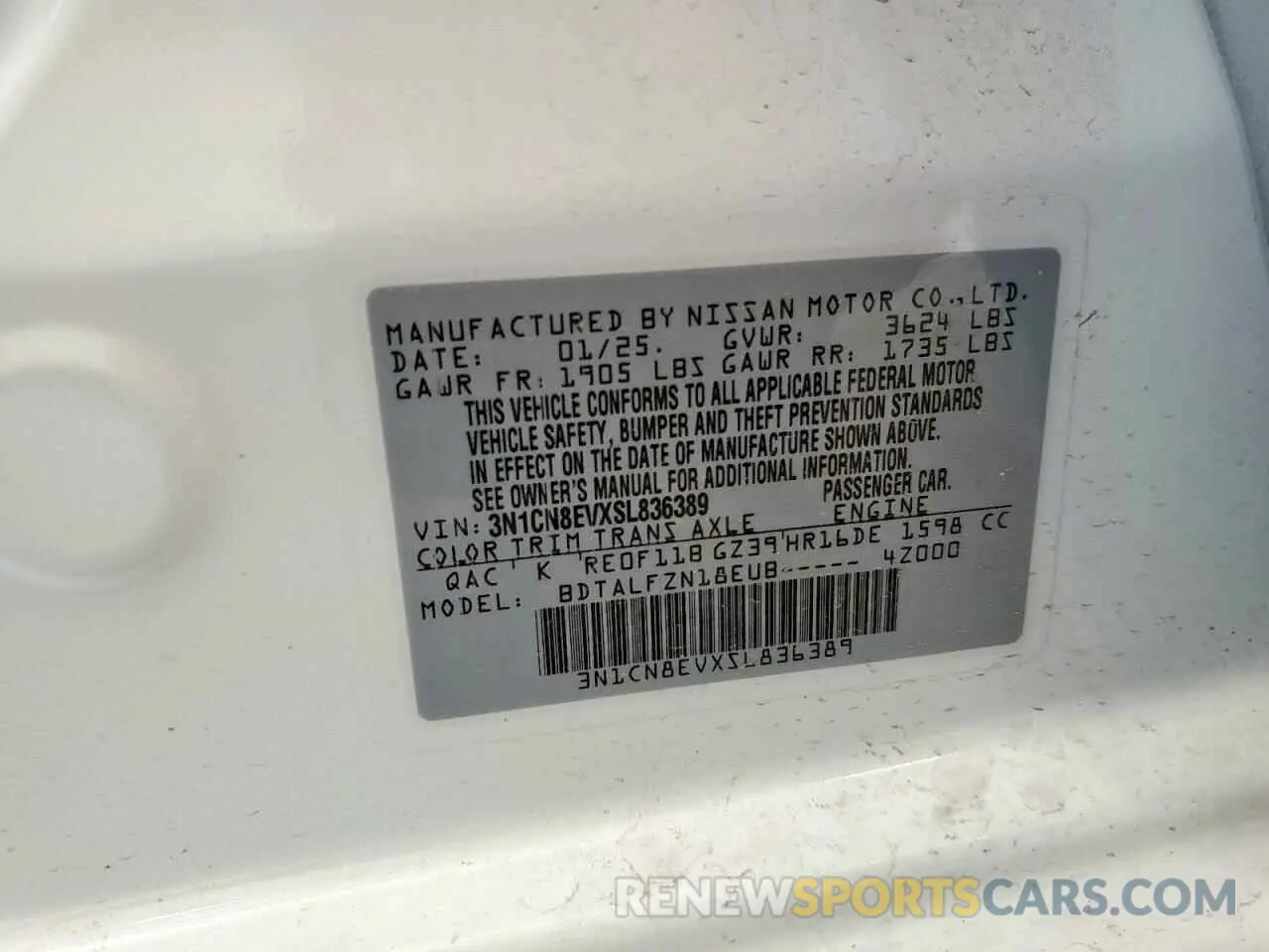 12 Фотография поврежденного автомобиля 3N1CN8EVXSL836389 NISSAN VERSA 2025