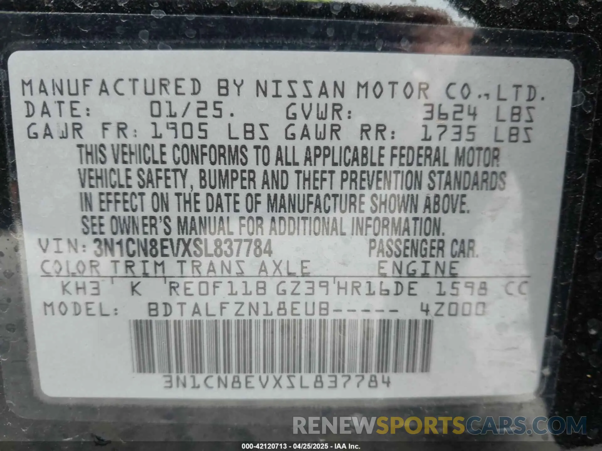 9 Фотография поврежденного автомобиля 3N1CN8EVXSL837784 NISSAN VERSA 2025