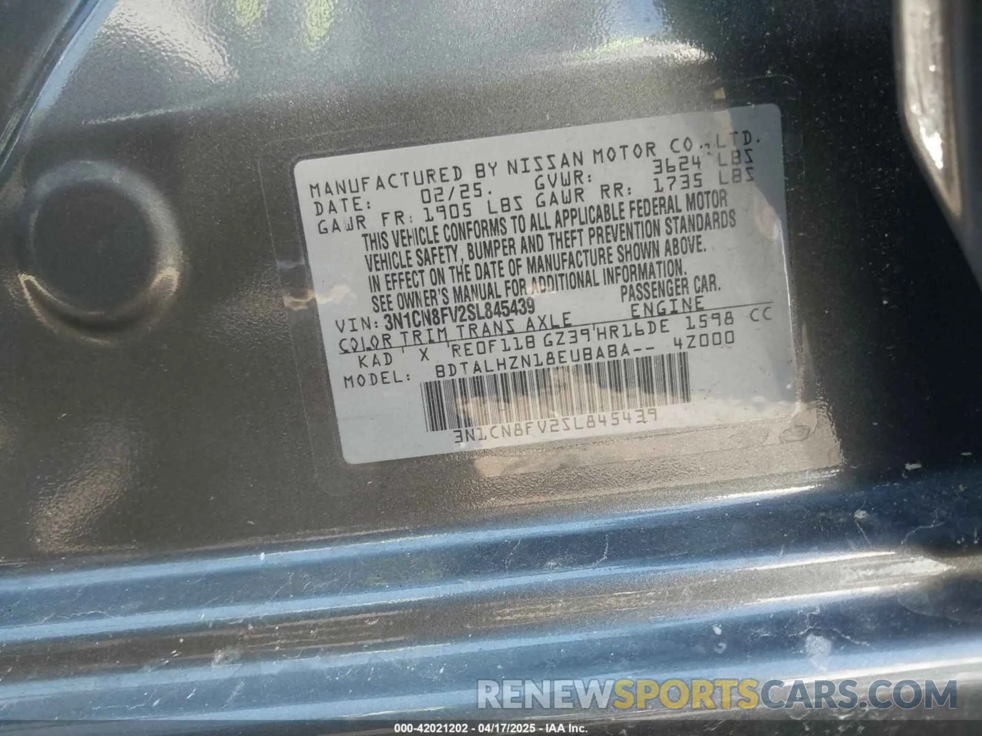 9 Photograph of a damaged car 3N1CN8FV2SL845439 NISSAN VERSA 2025