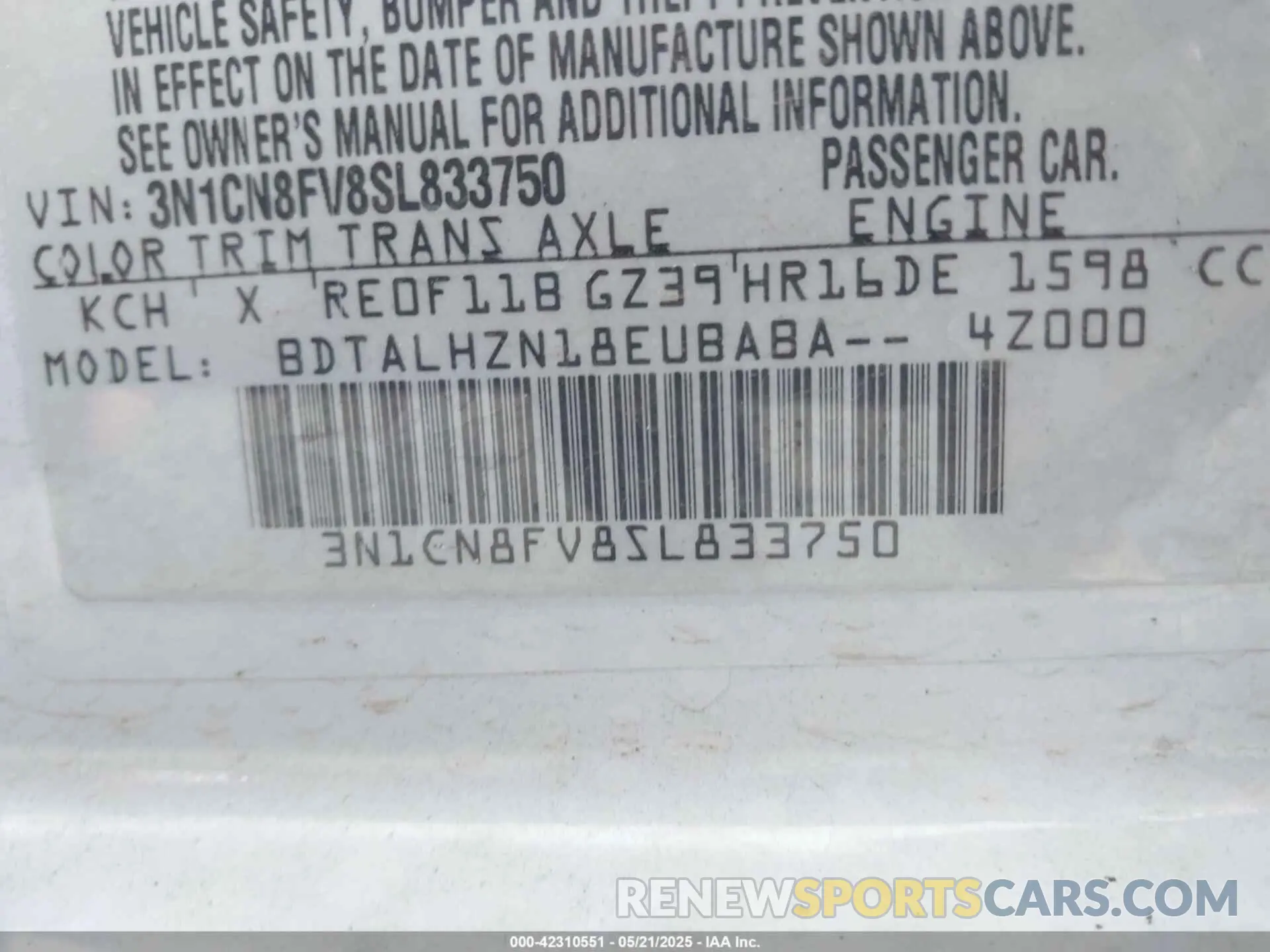 9 Фотография поврежденного автомобиля 3N1CN8FV8SL833750 NISSAN VERSA 2025