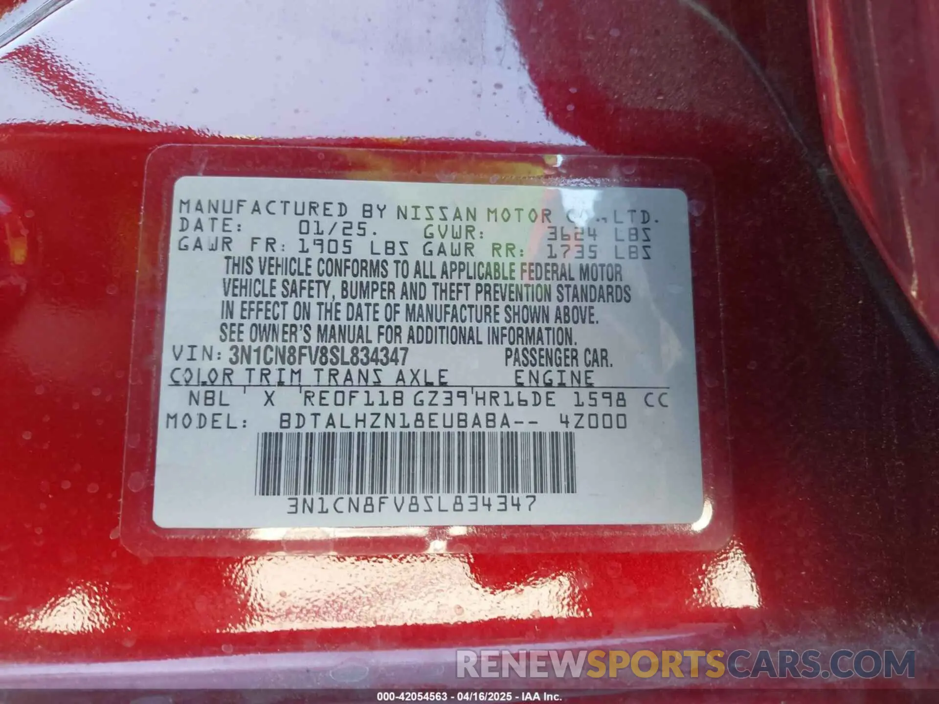 9 Фотография поврежденного автомобиля 3N1CN8FV8SL834347 NISSAN VERSA 2025