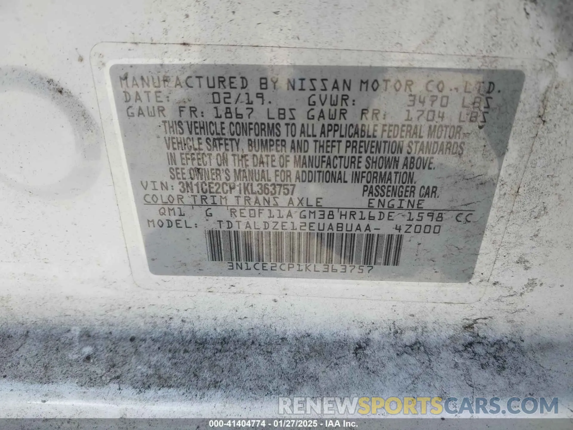 9 Фотография поврежденного автомобиля 3N1CE2CP1KL363757 NISSAN VERSA NOTE 2019