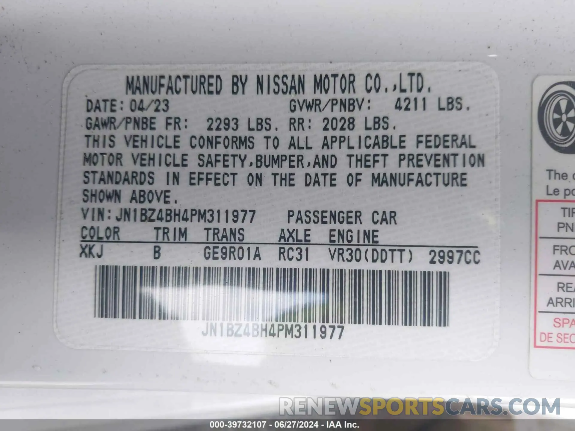 9 Фотография поврежденного автомобиля JN1BZ4BH4PM311977 NISSAN Z 2023