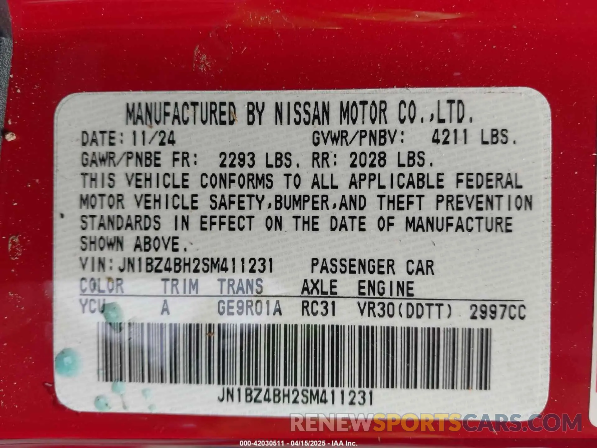 9 Photograph of a damaged car JN1BZ4BH2SM411231 NISSAN Z 2025