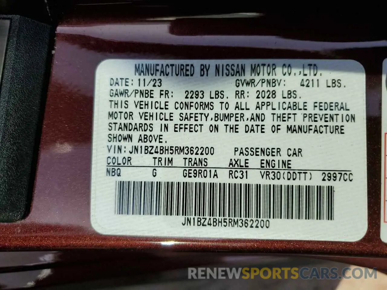 12 Фотография поврежденного автомобиля JN1BZ4BH5RM362200 NISSAN Z PERFORMA 2024