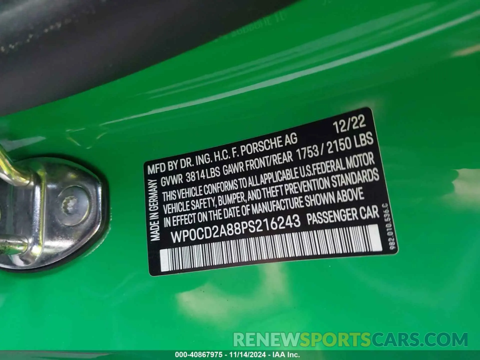 9 Photograph of a damaged car WP0CD2A88PS216243 PORSCHE 718 BOXSTER 2023