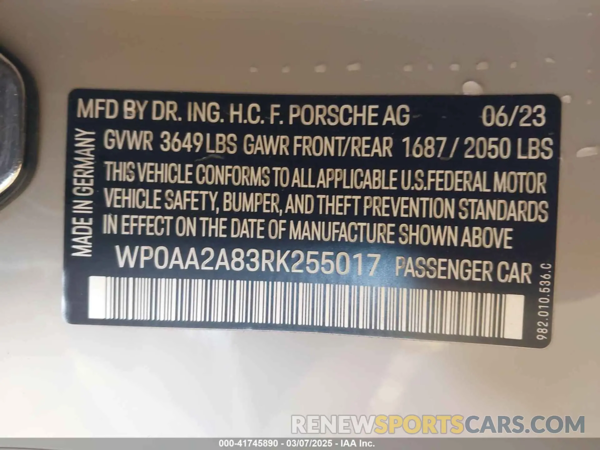 9 Фотография поврежденного автомобиля WP0AA2A83RK255017 PORSCHE 718 CAYMAN 2024