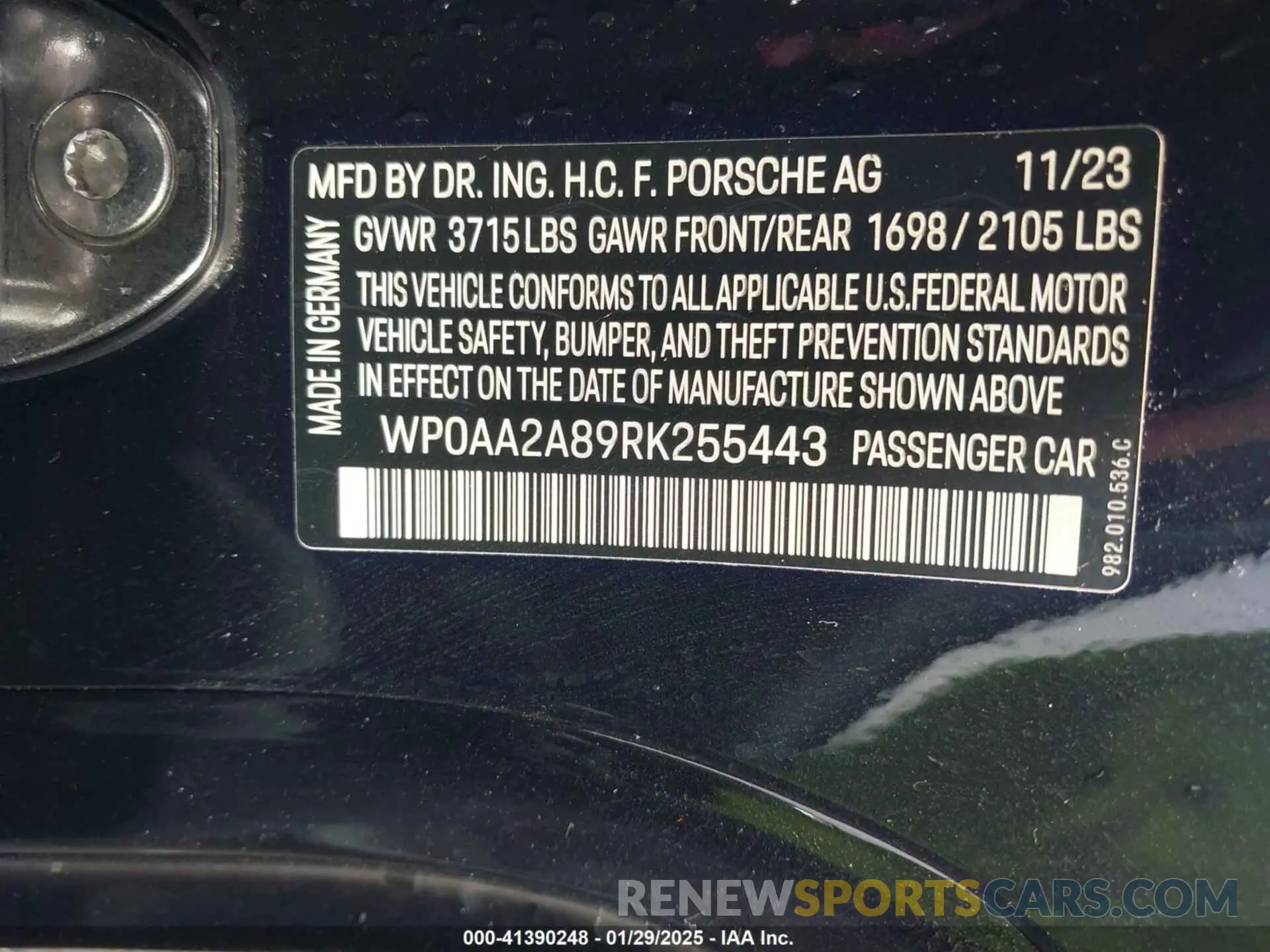 9 Photograph of a damaged car WP0AA2A89RK255443 PORSCHE 718 CAYMAN 2024