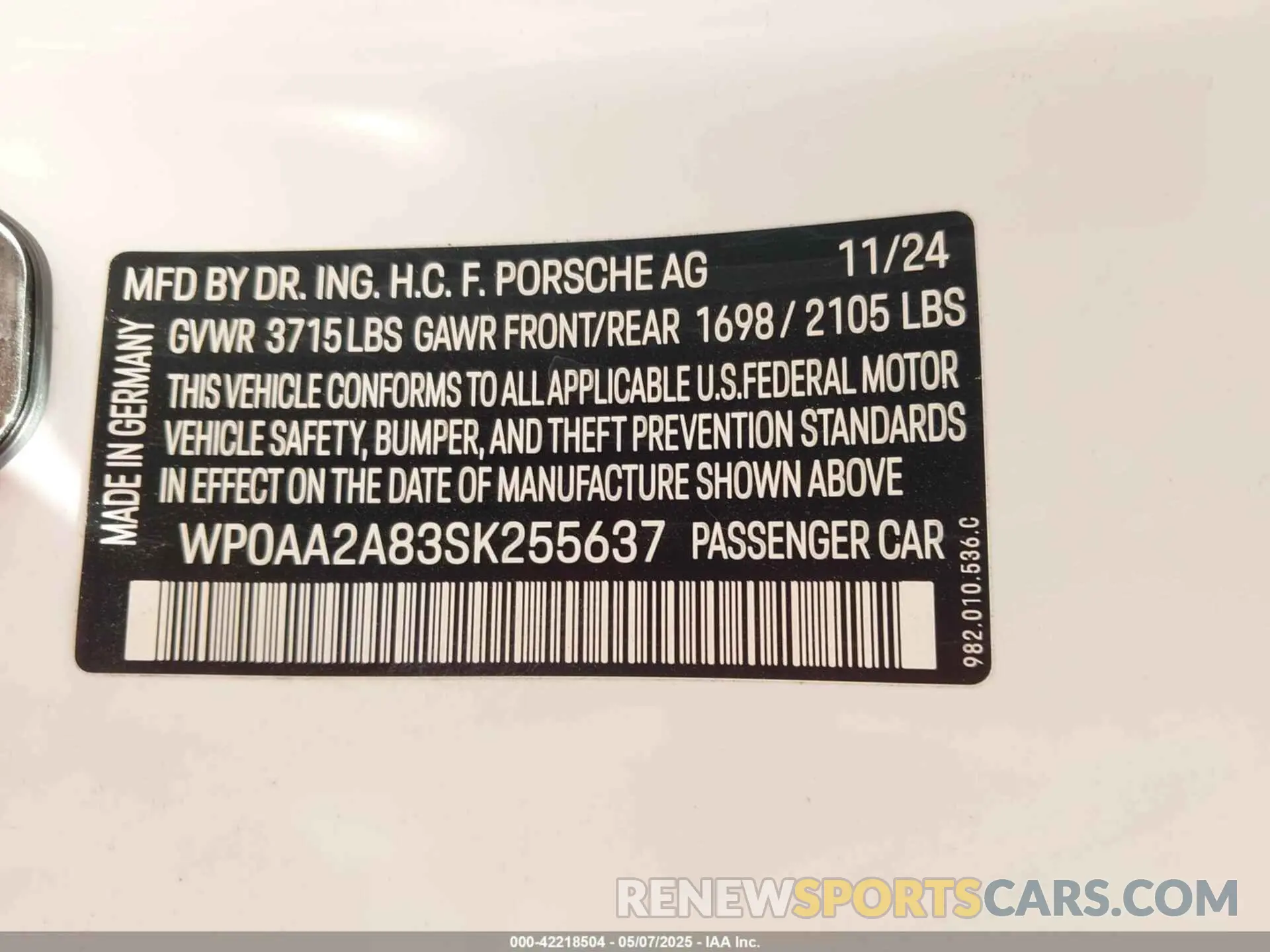 9 Photograph of a damaged car WP0AA2A83SK255637 PORSCHE 718 CAYMAN 2025