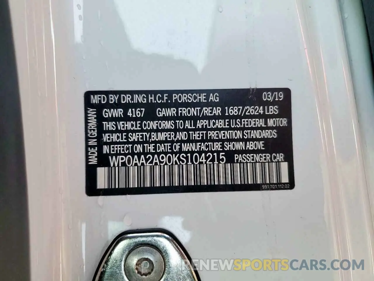 12 Photograph of a damaged car WP0AA2A90KS104215 PORSCHE 911 2019