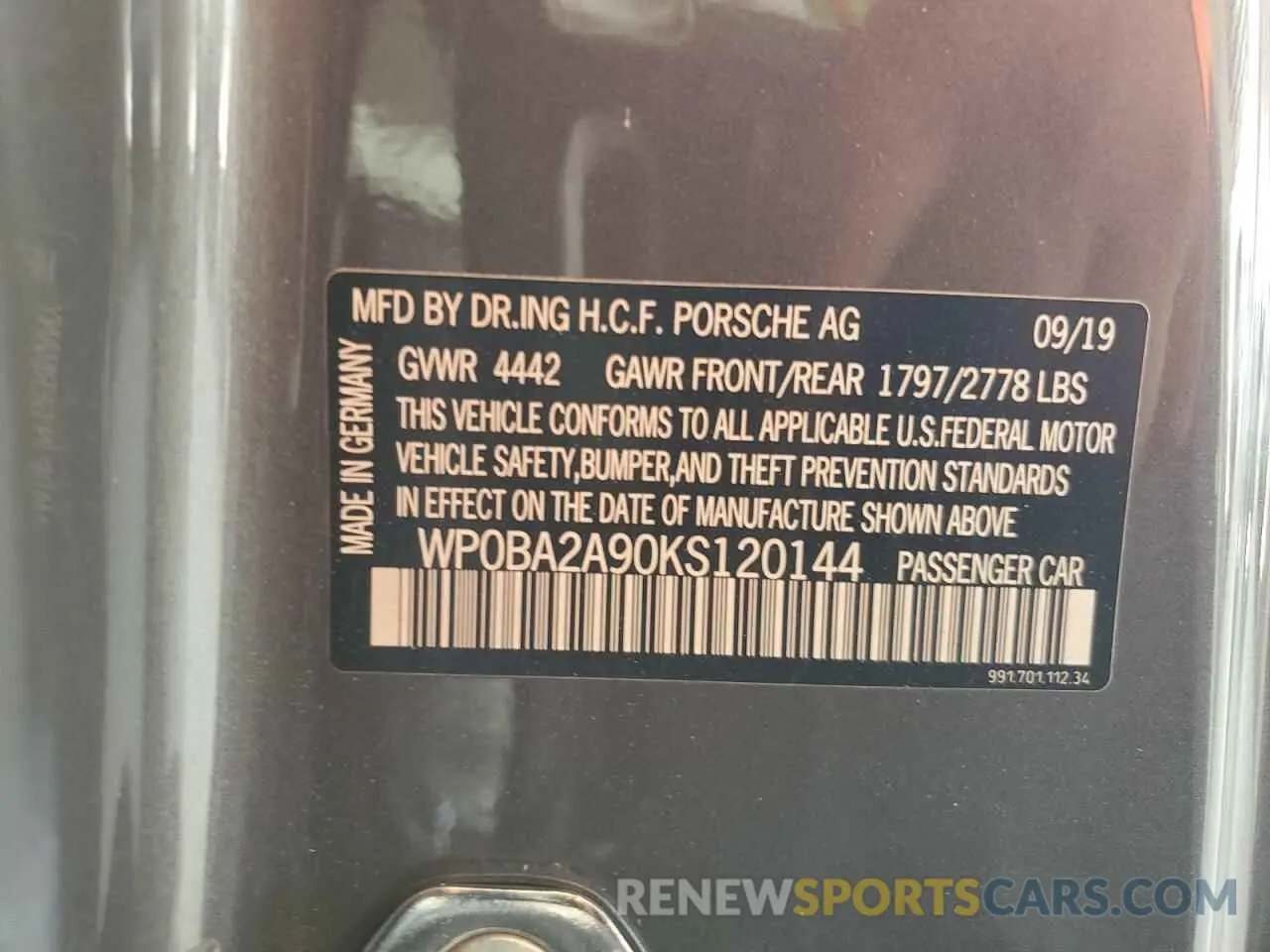 12 Photograph of a damaged car WP0BA2A90KS120144 PORSCHE 911 2019
