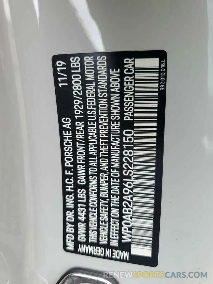 12 Фотография поврежденного автомобиля WP0AB2A96LS228150 PORSCHE 911 2020