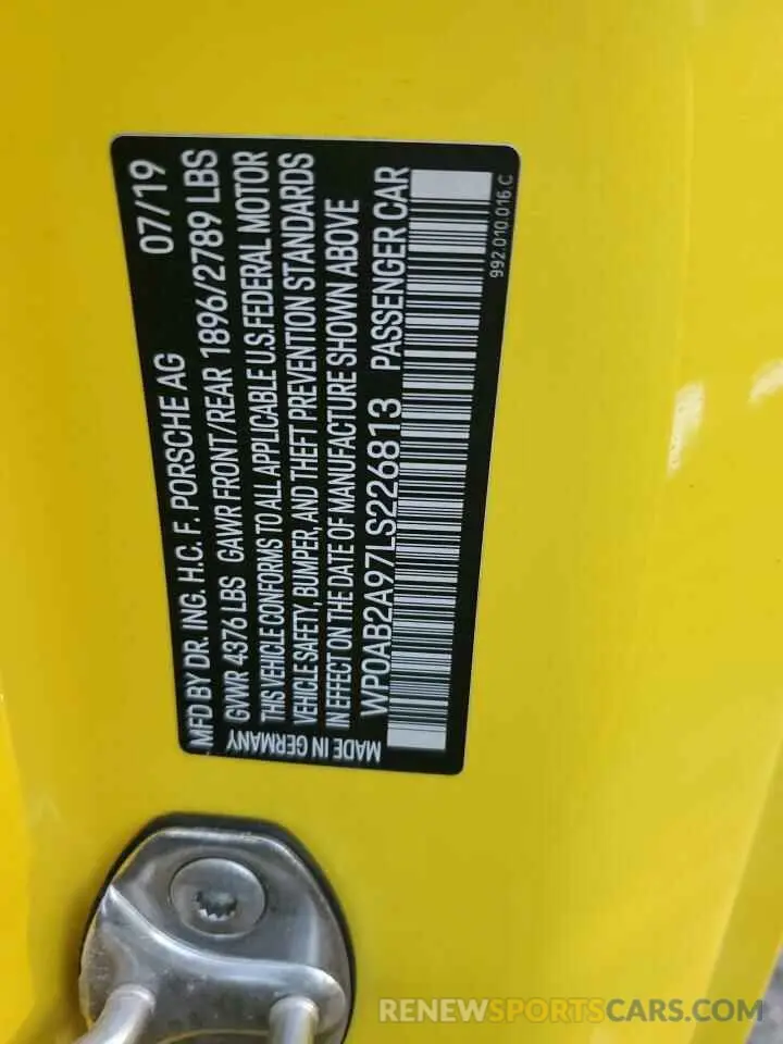 10 Фотография поврежденного автомобиля WP0AB2A97LS226813 PORSCHE 911 2020