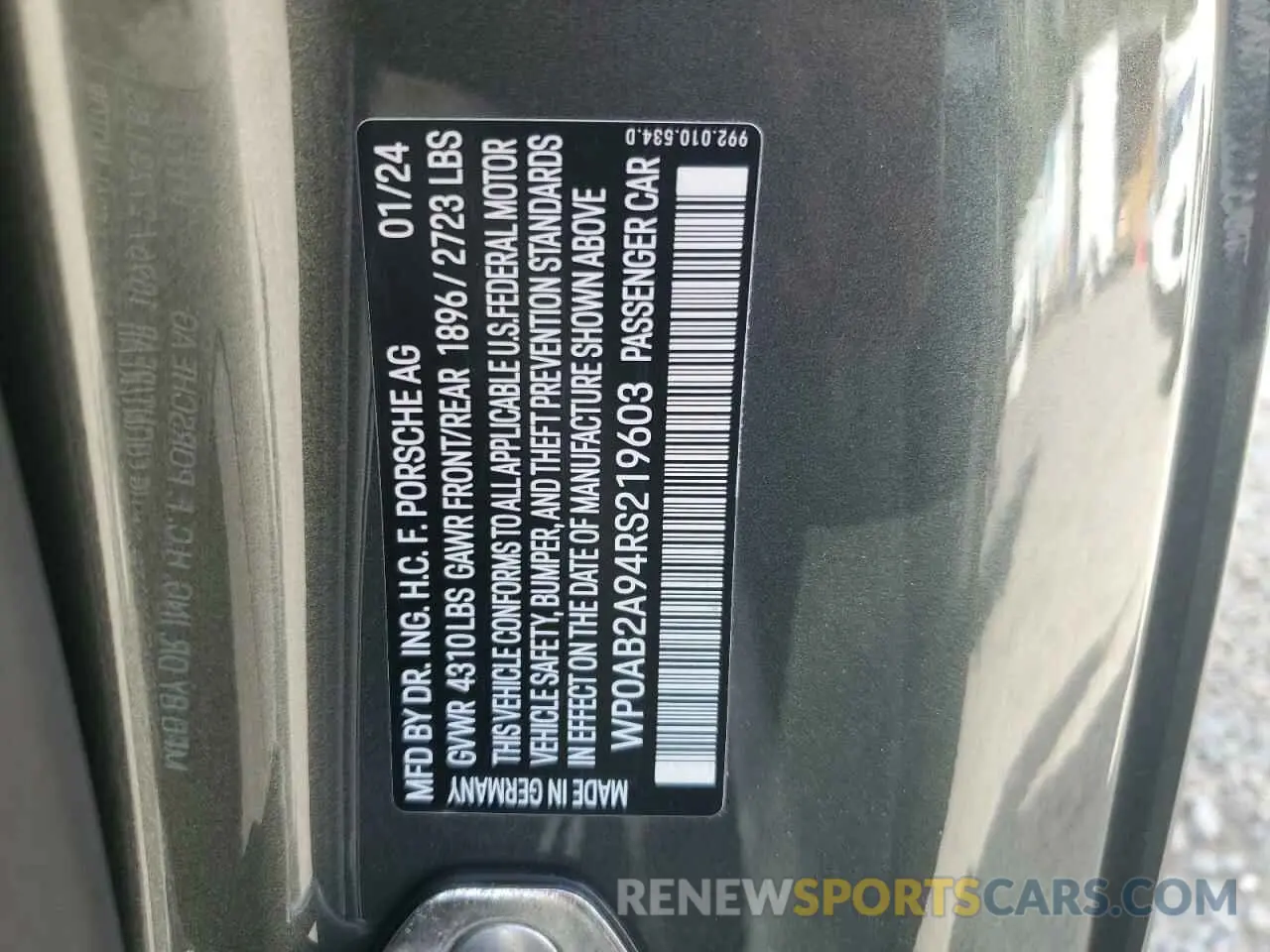 13 Photograph of a damaged car WP0AB2A94RS219603 PORSCHE 911 2024